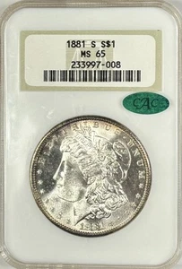 1881-S Morgan Dollar $1 NGC MS65 CAC — Old Fatty Holder - Picture 1 of 2