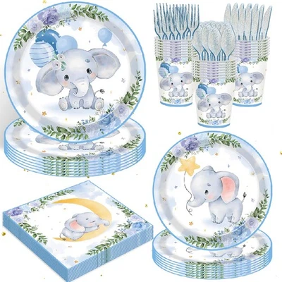 140 PCS Elephant Boy Baby Shower Supplies, Serves 20, Plates, Napkins, Cups - Image 1 of 4