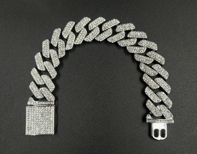 8” x 19MM Iced Out VVS1 Moissanite Silver Plated Miami Cuban Link Bracelet - Image 1 of 4