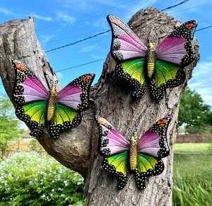 Lg 3 Talavera Butterflies Handmade & Painted Ceramic Mexican Pottery Wall Decor - Picture 1 of 7