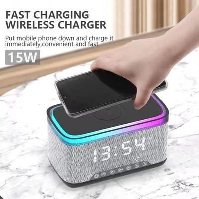 RGB Digitaler Wecker, Bluetooth-Audio-Wecker,Bluetooth-Lautsprecher,QI Ladegerät - Bild 1 von 4