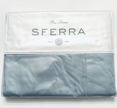 Sábana plana Sferra Full Queen azul Fiona larga grapa algodón satén dobladillo puntada NUEVO Foto 1 de 4