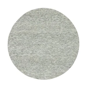 5'x5' Platinum Gray Undyed Wool Hand Knotted Grass Design Round Rug R79746 - Picture 1 of 7