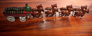 Vintage Cast Iron Budweiser Clydesdale Horse Drawn Beer Wagon W/ Drivers & Dog - Picture 1 of 18