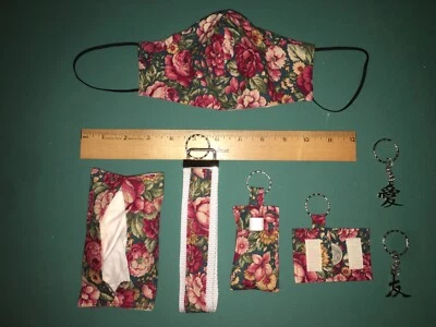 Rosas Borgoña Flor Algodón Tela Viaje Pañuelo Bolsa Soporte Set Foto 1 de 4