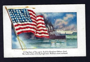 Postal patriótica de principios de 1900 barcos de combate de la Marina, bandera estadounidense - Imagen 1 de 2