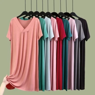 Women Short Sleeve Oversize Sleep Shirt Nightgown Modal Cotton Nightshirt Dress - Image 1 of 4