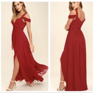 NWT Lulu’s Bariano Ocean Of Elegance Gown Red Wine Maxi Chiffon Dress Size S - Picture 1 of 12