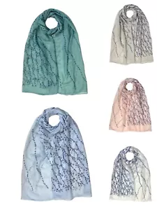 New Pretty Leaf With Floral Print Scarf Fashion Hijab Shawl Wrap Pashmina - Picture 1 of 6