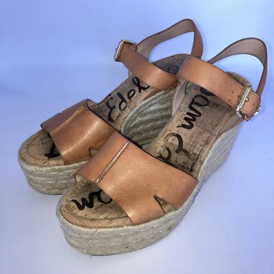 Sam Edelman Wedge Sandals Women’s Size 8.5 Leather Strap Brown - Image 1 of 4