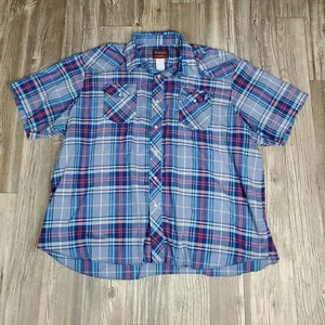 Wrangler Mens Pearl Snap Western short sleeve Shirt Size 3XL Big Man Blue Plaid - Picture 1 of 12