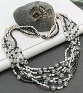 JKa Kohle designer quartz Gemstone rice pearl bead Necklace 925 Sterling multi - Picture 1 of 10