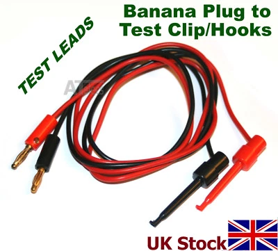 Messleitungen - 4 mm Bananenstecker für Prüfclips Haken Multimeter 1 m Länge - UK-Bestand