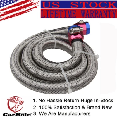 3 Feet AN6 3/8" Stainless Steel Braided Fuel Oil Gas Line Hose Air Fitting Kit - Image 1 of 4