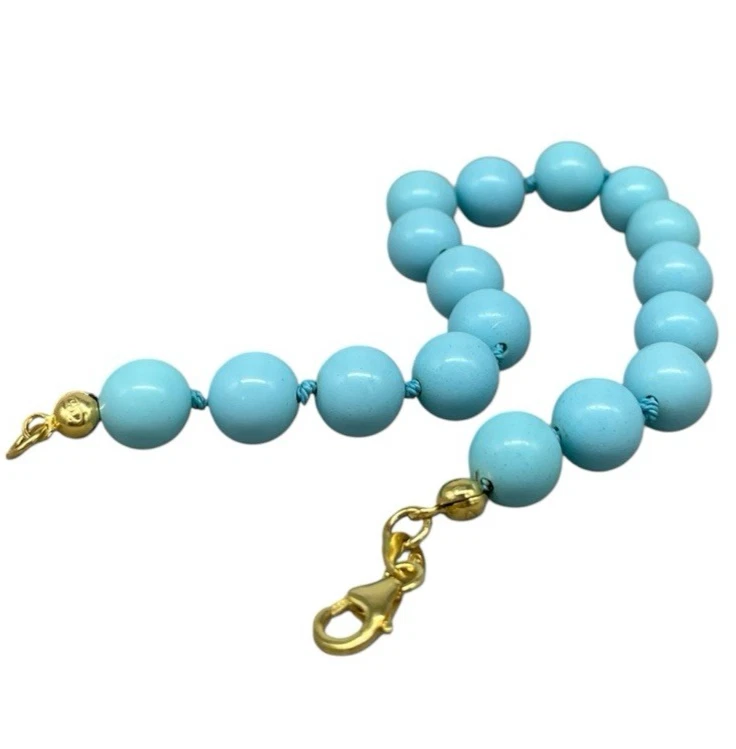 Bracciale femminile Argento 925 colore oro e pietre rotonde di turchese celeste - Immagine 1 di 4