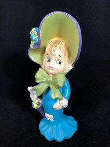Vintage Norleans Girl in Blue Dress with Purple/Green Hat and Parasol, Japan - Picture 1 of 10