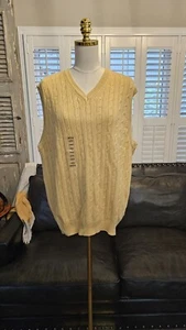 IZOD Herren L Zopfmuster V-Ausschnitt Pullover Weste Buttergelb Golfen Preppy Retro - Bild 1 von 7
