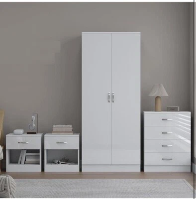 4 Piece Bedroom Furniture Set Chest of Drawers Wardrobe Bedside Cabinet Table - Image 1 of 4