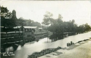 REAL PHOTO POSTCARD OF THE RIVER AIRE, SALTAIRE, WEST YORKSHIRE BY LILYWHITE - Picture 1 of 2