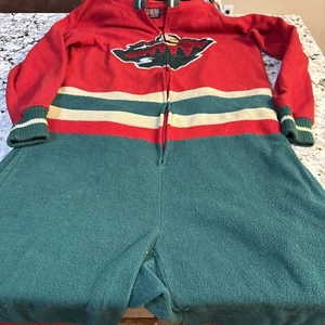 Hockey Sockey Fleece MN Wild One-Piece JumpSuit Pajamas Adult Sz Medium - Picture 1 of 11