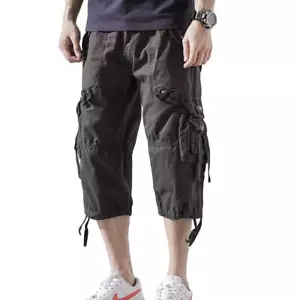 Men's Cotton 3/4 Cargo Shorts Loose Fit Below Knee Classic Style - Picture 1 of 7