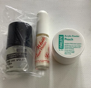 Nailene Acrylic Powder Peach, Revive Dry Nails Clear Coat And Le White Polish - Picture 1 of 3