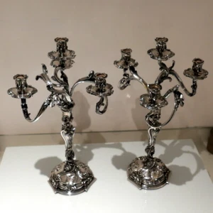 19th Century Pr French Antique Four Light Cast Silverplate Candelabra Circa 1865 - Picture 1 of 12