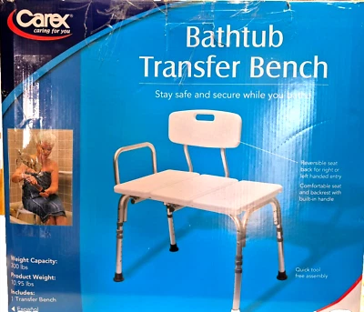 Carex Bathtub Transfer Bench - Shower & Bath Bench with Height Adjust Non Slip - Image 1 of 4