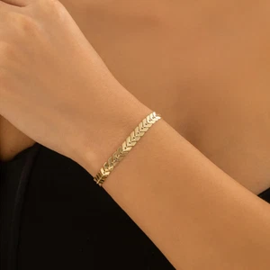 Para mujeres Moda Joyería Oro Simple Espina de Pescado Pulsera 371 - Imagen 1 de 5