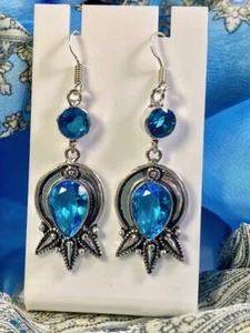 Blue Topaz Gemstone Drop Dangle Earring Silver 925 Stamped Handmade  2.32"  10gm - Picture 1 of 13
