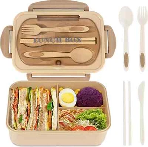 1200 ML Lunch Container LeakProof with Utensils BPA Free Microwave Safe Khaki - Picture 1 of 6