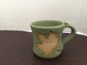 Carin Pottery Handmade Ceramic Coffee Mug Green Maine Leaf Pottery NEW - Picture 1 of 8