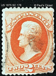 US 1875 JACKSON 2¢ VERMILLION SC 178 HANDSTAMPED UNG FINE - Picture 1 of 2