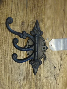 Nostalgischer Kleiderhaken Esschert Design 3 schwenkbare Haken braun Gusseisen - Picture 1 of 4