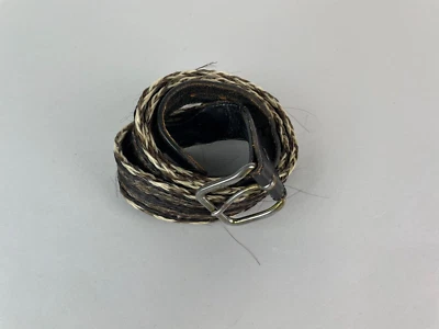 VTG 1970s Braided Horse Hair Tooled Leather Black Brown Men Unisex 42 USA buckle - Image 1 of 4