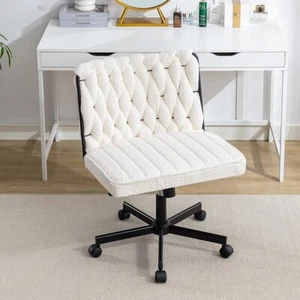 Criss Cross Legged Home Office Desk Chair 25" Wide Seat Armless Swivel Vanity - Picture 1 of 8