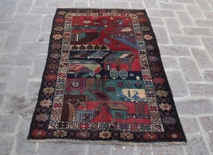 2'10 x 4'7 Hecho a mano tribal afgano baluchi alfombra de área pictórica, alfombra de paisaje 3x5 - Imagen 1 de 11