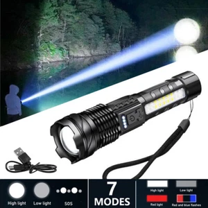 USB Rechargeable LED Flashlight Zoomable 7 Modes Camping Flashlight Super Bright - Picture 1 of 12