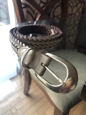 Cinturón Trenzado Mujer Cuero Tostado Genuino con Hebilla Dorada y Cola De Argentina Foto 1 de 4