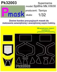 MASCHERA DA PITTURA SUPERMARINE SPITFIRE MK.VIII/IX PER KIT TAMIYA #32003 1/32 PMASK - Foto 1 di 1