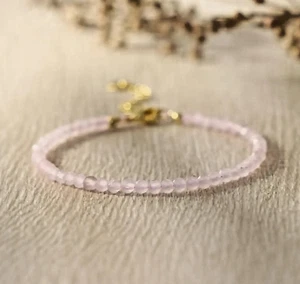 Dainty Rose Quartz 2MM Faceted Beads Minimalist Bracelet Healing Crystal Gift - Picture 1 of 4