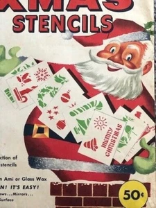 Vintage Christmas Stencils w Envelope Santa Claus 1950's XMAS Window Decoration - Picture 1 of 13