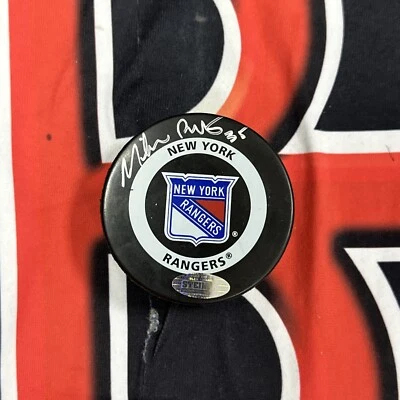Mike Richter Autographed New York Rangers Old School Logo Puck Steiner - Image 1 of 3