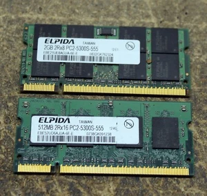 LOT OF 2 ELPIDA 2GB & 512MB DDR2 (TESTED) LAPTOP MEMORY MODULES - Picture 1 of 3