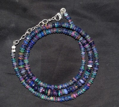 16"Natural Ethiopian Opal Gemstone Beads Necklace 925 Sterling silver F3746 - Image 1 of 4