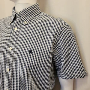 Brooks Brothers camicia uomo media seersucker blu navy manica corta Regent 100 cotone - Foto 1 di 12