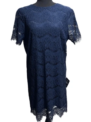 Lulus Navy Blue Lace Short Sleeve Sheath Dress Women’s Size L NEW - Image 1 of 4