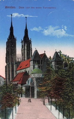 Catedral con la nueva punta de la torre en Wroclaw Silesia postal AK 1916 - Imagen 1 de 2