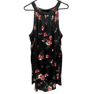Camiseta sin mangas Torrid para mujer talla 2 negra con estampado floral dobladillo alto-bajo sin mangas fluida - Imagen 1 de 9