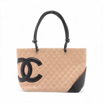 Chanel Cambon Line Lambskin Tote bag Beige x black Silver Metal Fittings 9XXXXXX - Image 1 of 4